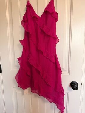 Abercrombie & Fitch Hot Pink Ruffle Slip Dress